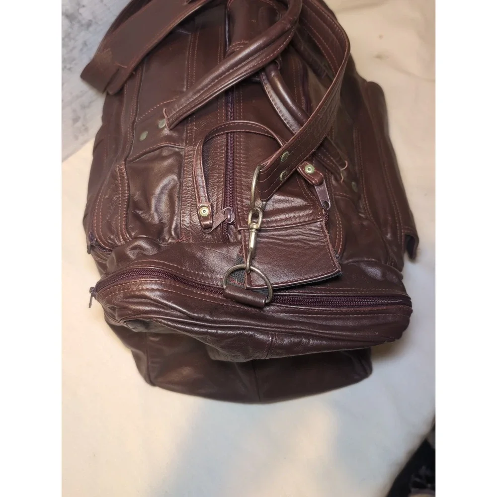 Vintage Genuine Leather Burgundy Duffle Bag Tote Travel Carry-On Shoulder Mexico